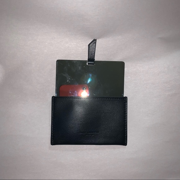 MINT IN BOX black calfskin SAINT LAURENT card slip case w/chromium plated mirror - Picture 3 of 6